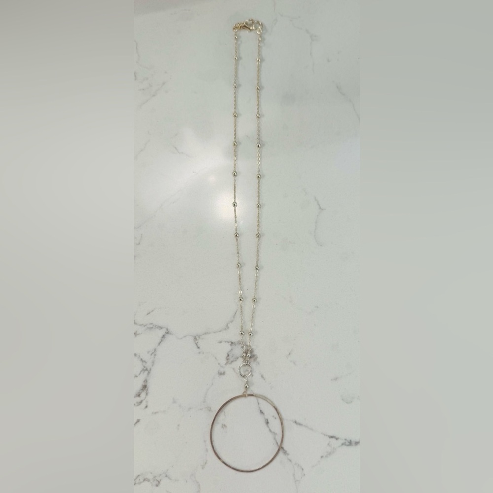 Delicate Sterling Silver Beaded 18” Necklace w/ 2” Round Pendant. Pristine.